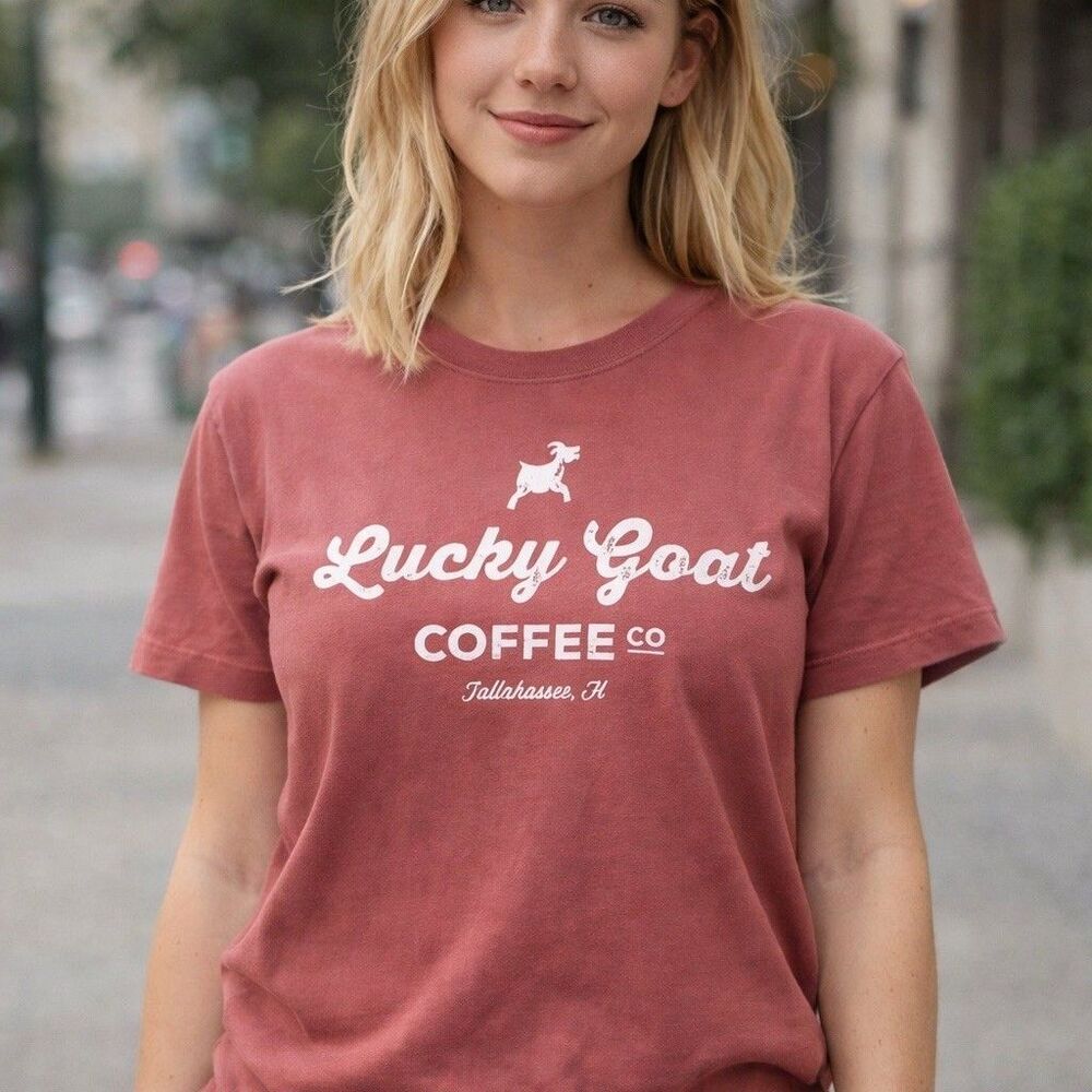 Lucky Goat Coffee Co Tallahassee FL Cold Brew Graphic T-Shirt Comfort Colors M